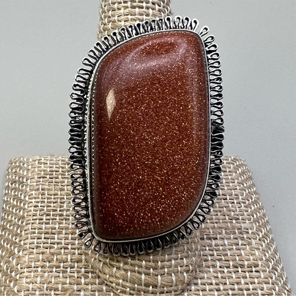 New Large Sandstone Goldstone Stone Sterling Silver Overlay Ring Size 8.75 - Picture 4 of 8